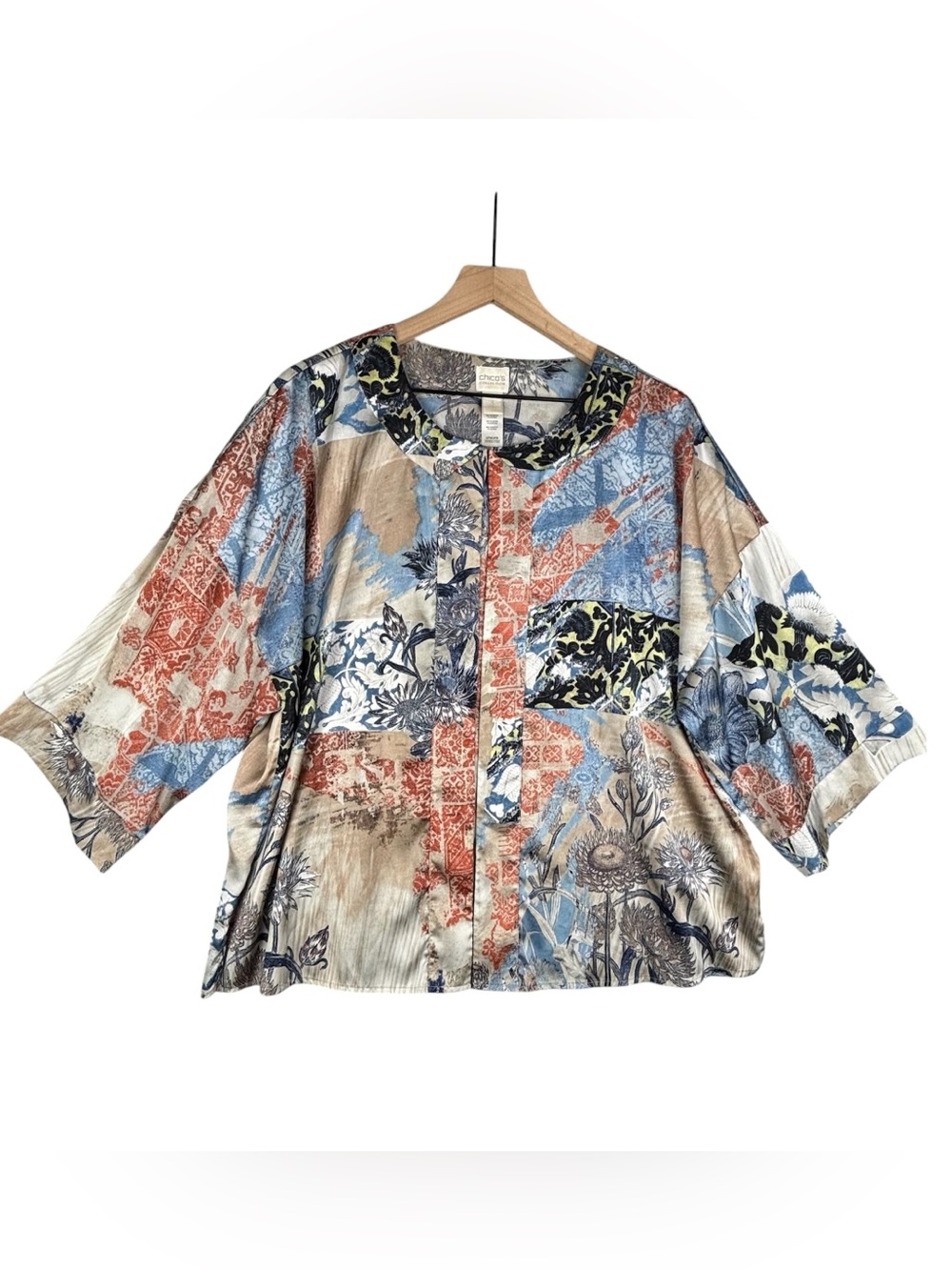 Chico’s Open Front Blouse Jacket 3 (XL) Women’s Floral Kimono Topper
